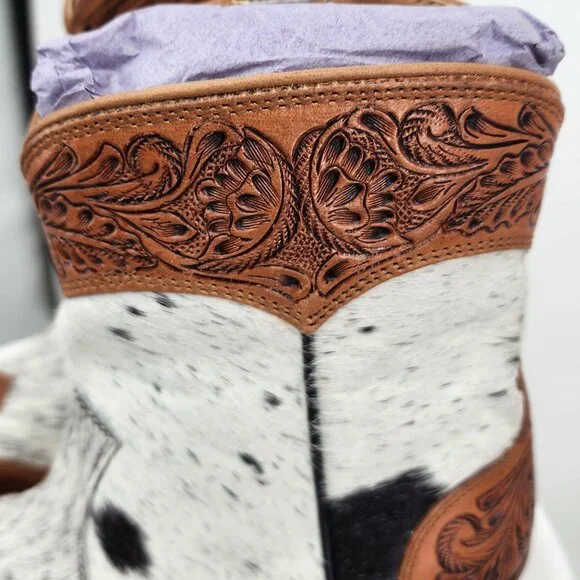 MYRA BAG Silverado Hair On Tooled Leather Shortie Cowboy Boots Size 6-11 NWT - Picture 10 of 13